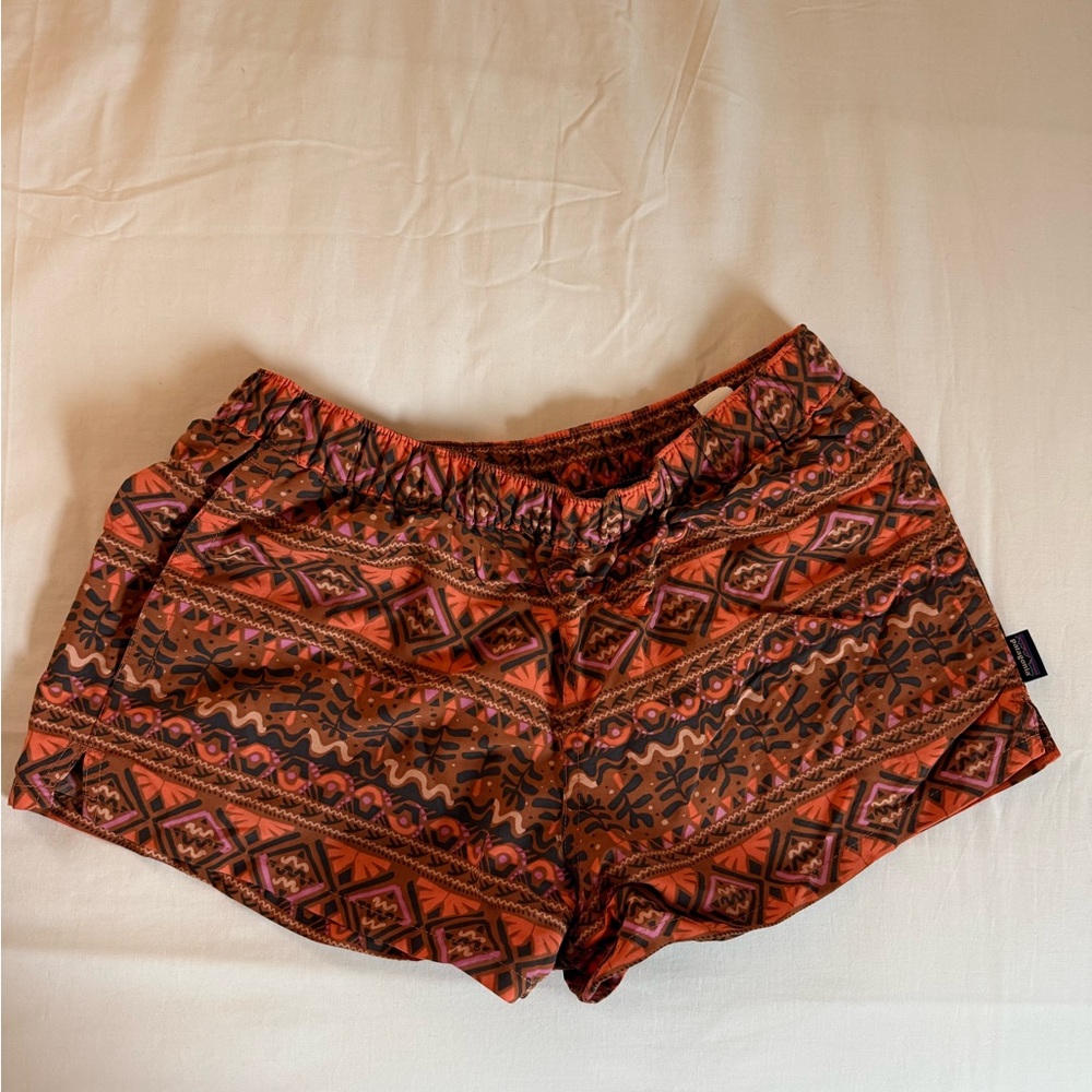 Patagonia Women's Barely Baggies Shorts - Orange and Brown Pattern